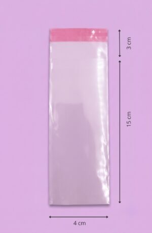 Bolsa de celofán transparente con adhesivo 4x15+3 cm para empaque de dulces y regalos pequeños