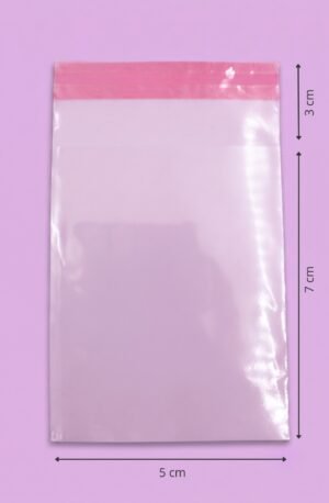 Bolsa de celofán transparente con adhesivo 5x7+3 cm para empaque de mayoreo