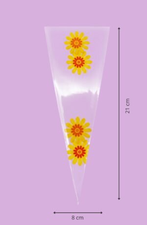 Bolsa cono de celofán decorada flores 8x21 cm para empaque de productos al mayoreo