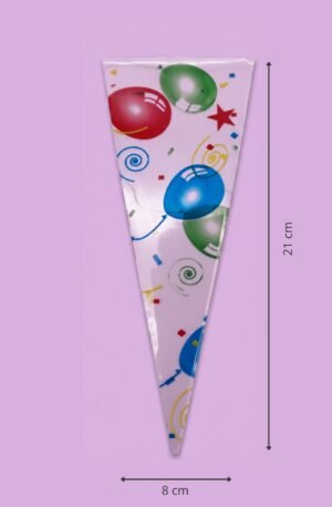 Bolsa cono de celofán decorada fiesta 8x21 cm para empaque de productos al mayoreo