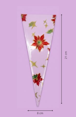 Bolsa cono de celofán decorada nochebuenas 8x21 cm para empaque de productos al mayoreo