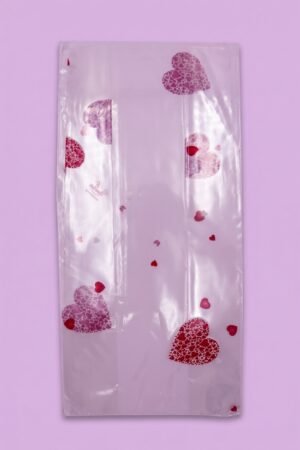 Bolsa de celofán decorada con corazones y corazoncitos rojos, venta al mayoreo