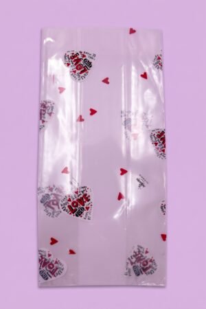 Bolsa de celofán decorada con corazones y texto Love, venta al mayoreo