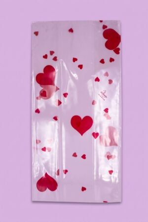 Bolsa de celofán decorada con corazones rojos, venta al mayoreo