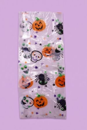 Bolsa de celofán con fuelle 13x31 cm decorada con fantasmas, calavera y araña para Halloween, venta al mayoreo