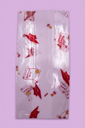 Bolsa de celofán peluchera decorada con diploma y birrete rojo y amarillo para graduación, venta al mayoreo