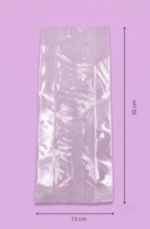 Bolsa de celofán transparente con fuelle 13x7x30 cm para empaque de productos al mayoreo