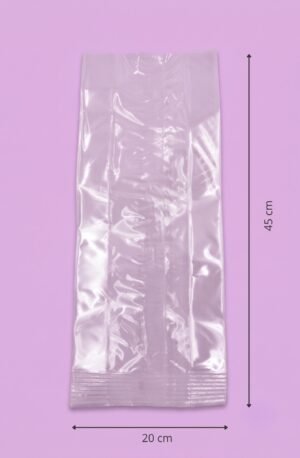 Bolsa de celofán transparente con fuelle 20x9x45 cm para empaque de productos al mayoreo