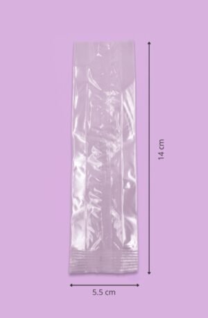 Bolsa de celofán transparente con fuelle 5.5x2x14 cm para empaque de productos al mayoreo