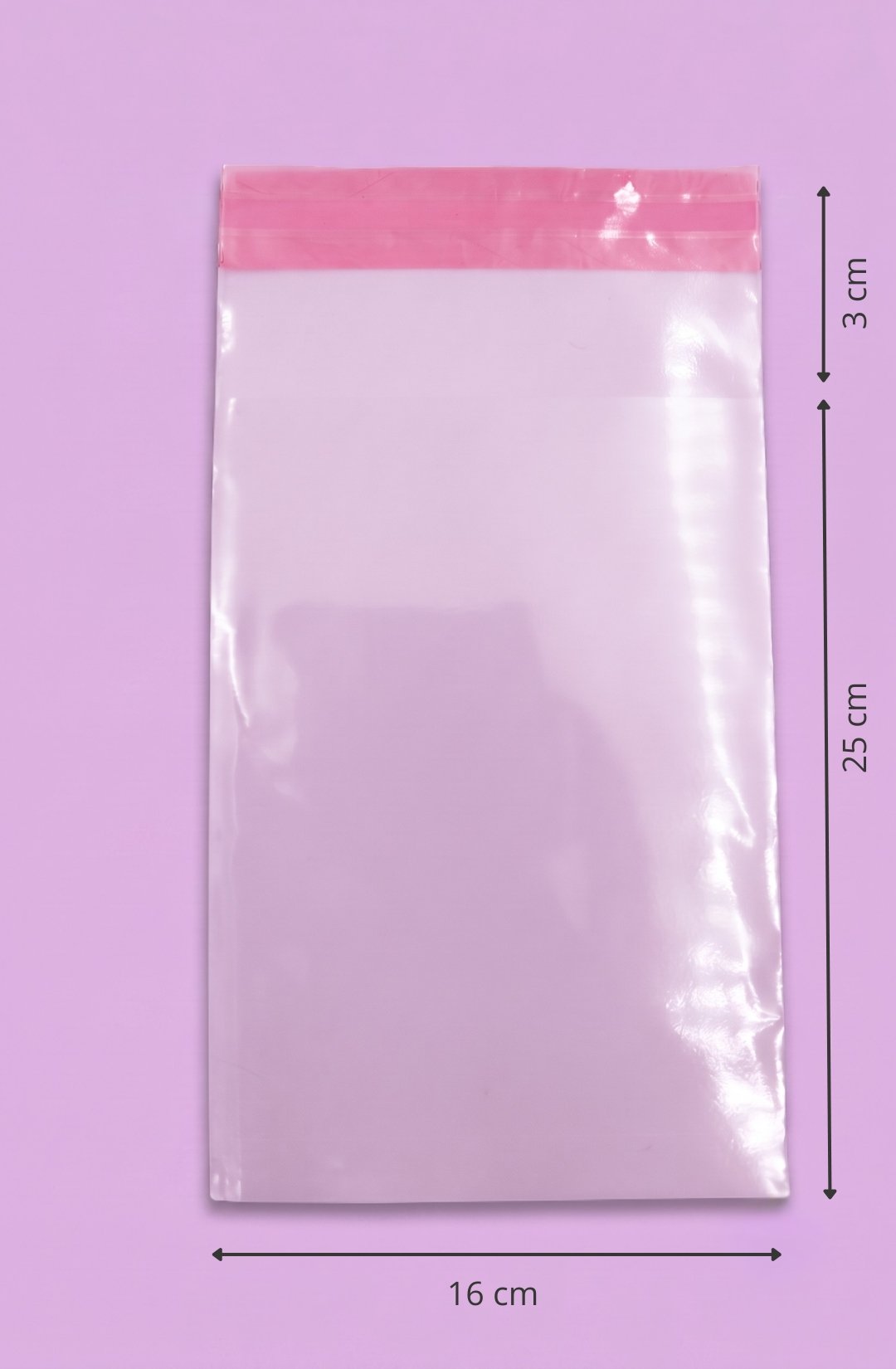 Bolsa de celofán transparente con adhesivo 16x25+3 cm para empaque de mayoreo