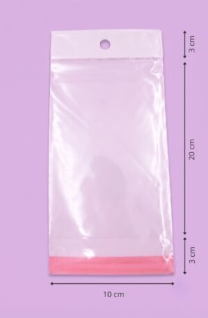 Bolsa de polipropileno transparente con cenefa, euroslot y cierre autoadherible, medida 10x20+3+3 cm, para empaque de productos al mayoreo