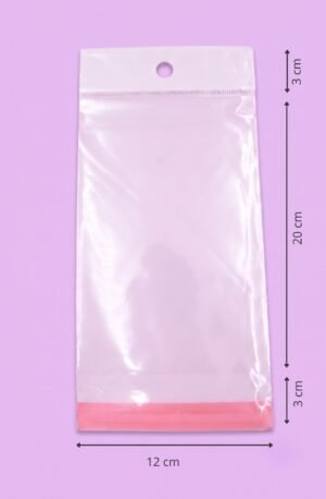Bolsa de polipropileno transparente con cenefa, euroslot y cierre autoadherible, medida 12x20+3+3 cm, para empaque de productos al mayoreo