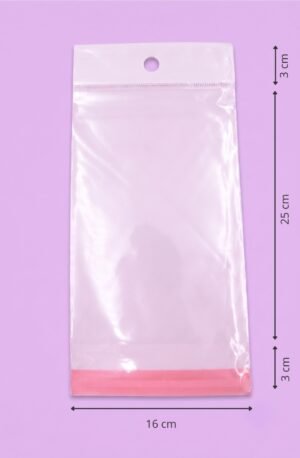 Bolsa de polipropileno transparente con cenefa, euroslot y cierre autoadherible, medida 16x25+3+3 cm, para empaque de productos al mayoreo