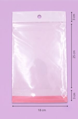 Bolsa de polipropileno transparente con cenefa, euroslot y cierre autoadherible, medida 18x25+3+3 cm, para empaque de productos al mayoreo