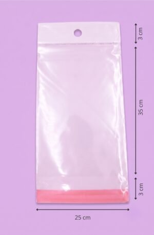 Bolsa de polipropileno transparente con cenefa, euroslot y cierre autoadherible, medida 25x35+3+3 cm, para empaque de productos al mayoreo