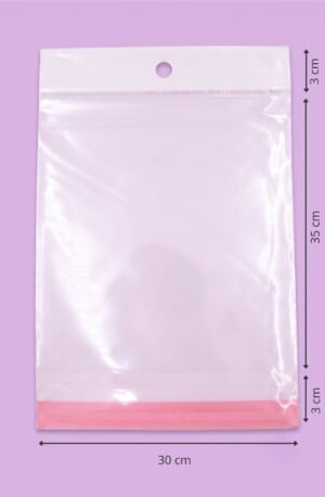 Bolsa de polipropileno transparente con cenefa, euroslot y cierre autoadherible, medida 30x35+3+3 cm, para empaque de productos al mayoreo