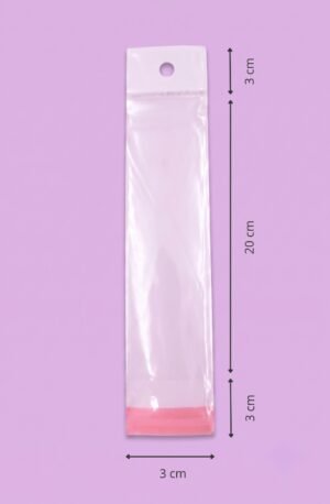 Bolsa de celofán transparente con cenefa decorativa, medida 3x20+3+3 cm, para empaque de productos al mayoreo