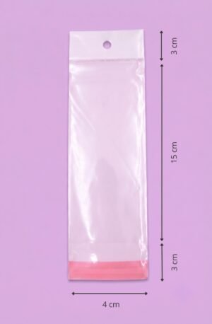 Bolsa de celofán transparente con cenefa decorativa, medida 4x15+3+3 cm, para empaque de productos al mayoreo