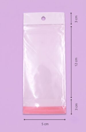 Bolsa de celofán transparente con cenefa decorativa, medida 5x12+3+3 cm, para empaque de productos al mayoreo