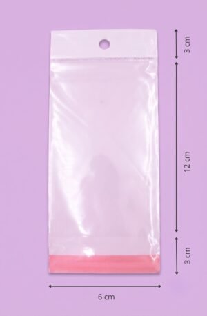 Bolsa de celofan transparente con cenefa, euroslot y cierre autoadherible, medida 6x12+3+3 cm, para empaque de productos al mayoreo