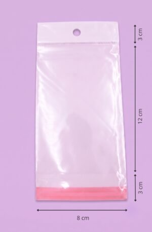 Bolsa de polipropileno transparente con cenefa, euroslot y cierre autoadherible, medida 8x12+3+3 cm, para empaque de productos al mayoreo