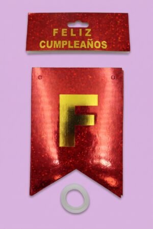 Banderín de letras Feliz Cumpleaños color rojo con listón para colgar, decoración de fiestas al mayoreo