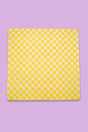 Papel encerado para alimentos 30x30 cm diseño de cuadros amarillo y blanco, venta al mayoreo