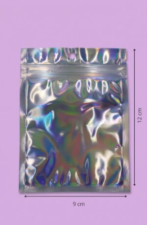 Bolsa zipper holográfica 9x12 cm con cierre resellable para empaque de productos al mayoreo